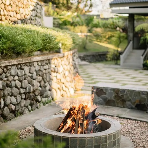 Fire pit with stone walls