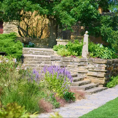 Stone steps and garden wall