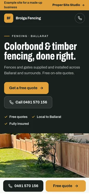 Example fencing website on a phone