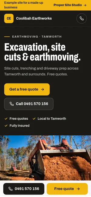 Example earthmoving website on a phone