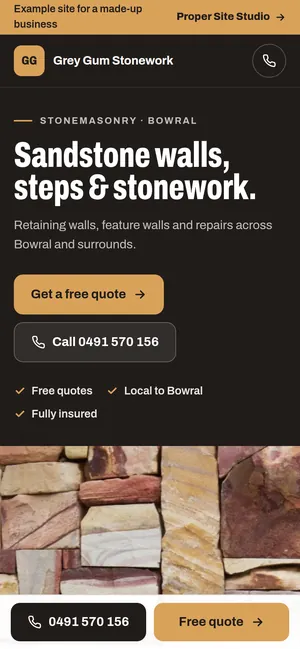 Example stonemasonry website on a phone