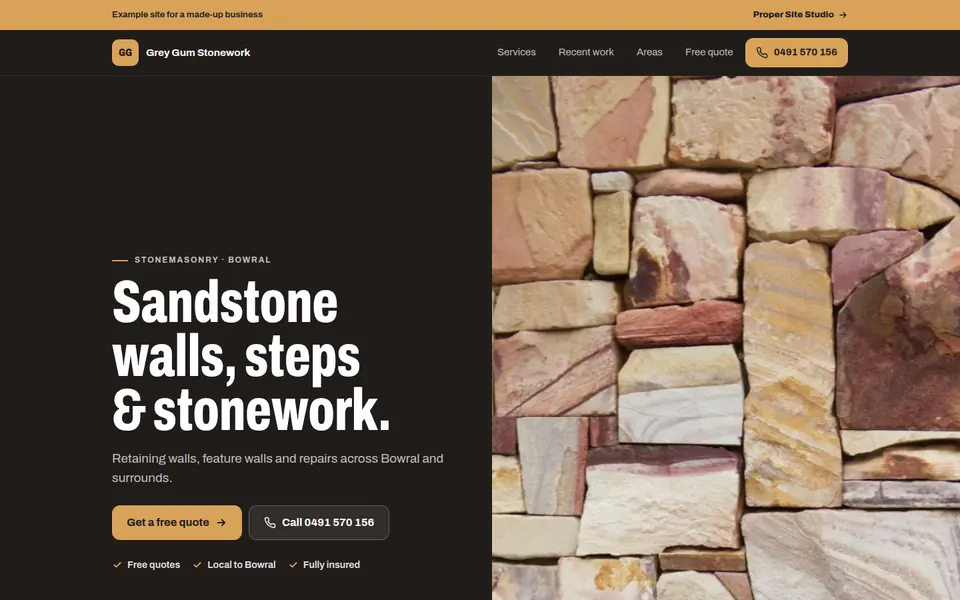 Example stonemasonry website on a laptop screen