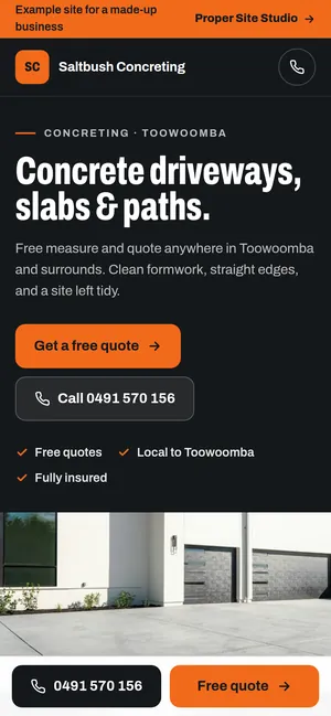 Example concreting website on a phone